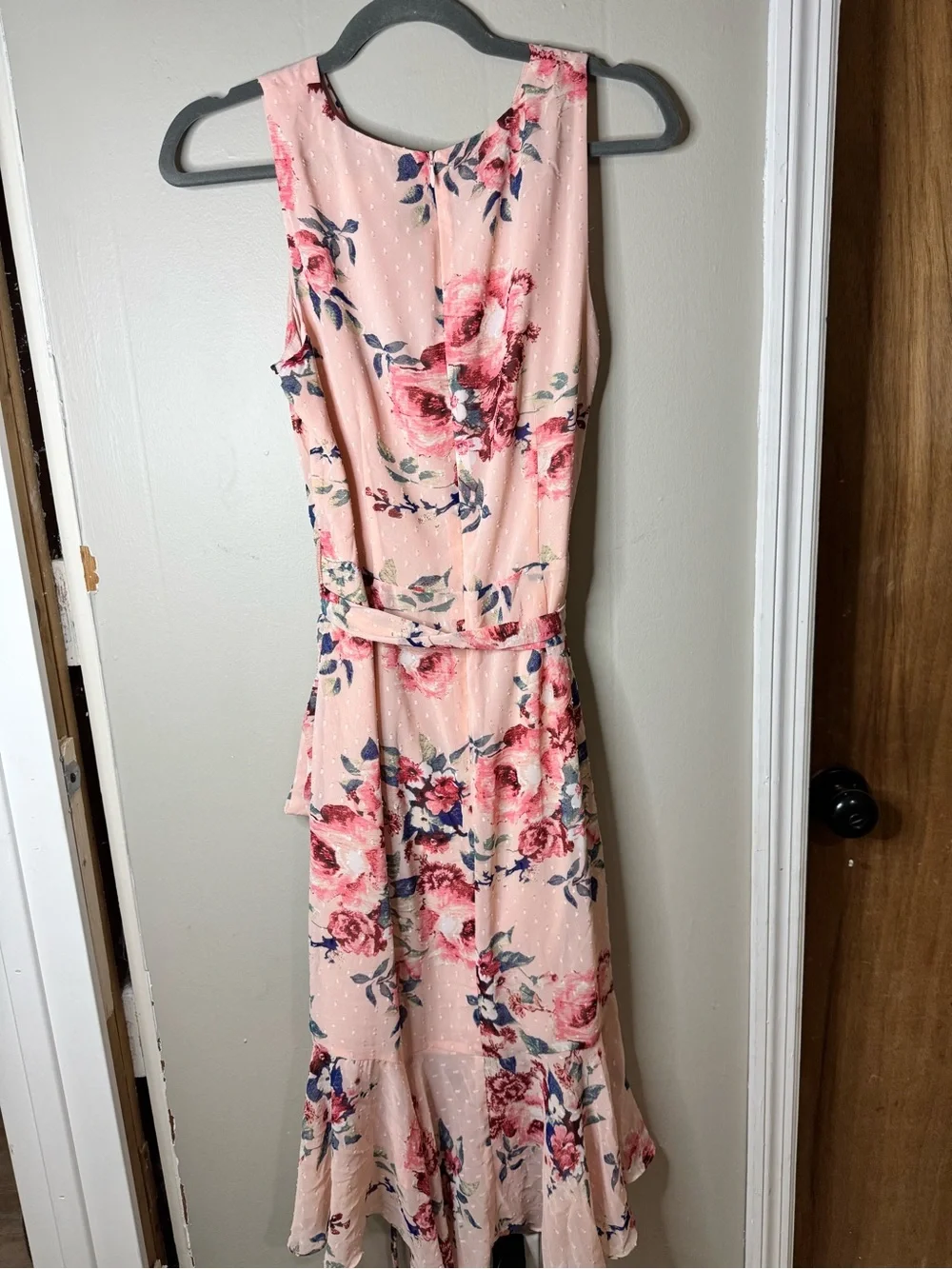 Sleeveless Pink Floral Wrap Midi Dress